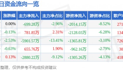 股票行情快报:国光电器(002045)8月4日主力资金净卖出699.28万元