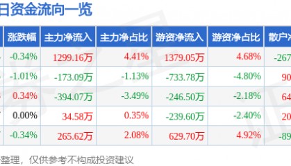 股票行情快报:广深铁路(601333)6月13日主力资金净买入1299.16万元