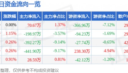 股票行情快报:杭州解百(600814)7月22日主力资金净买入70.67万元