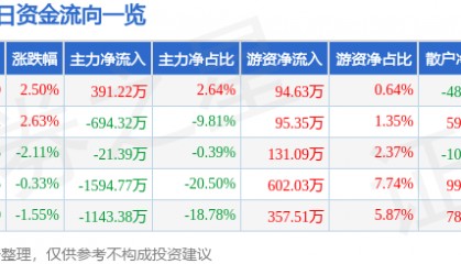 股票行情快报:岳阳兴长(000819)6月24日主力资金净买入391.22万元