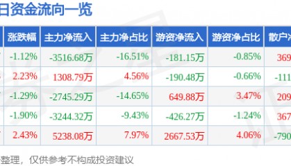 股票行情快报:华力创通(300045)7月9日主力资金净卖出3516.68万元