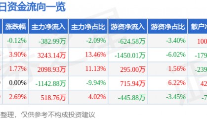 股票行情快报:岳阳兴长(000819)8月21日主力资金净卖出382.99万元
