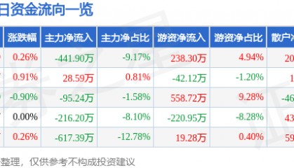 股票行情快报:杭州解百(600814)7月17日主力资金净卖出441.90万元