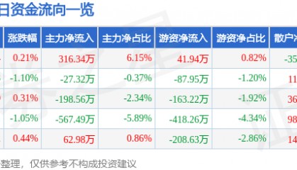 股票行情快报:重庆百货(600729)6月17日主力资金净买入316.34万元