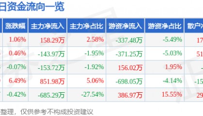 股票行情快报:岳阳兴长(000819)6月9日主力资金净买入158.29万元