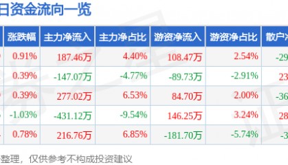 股票行情快报:杭州解百(600814)8月11日主力资金净买入187.46万元