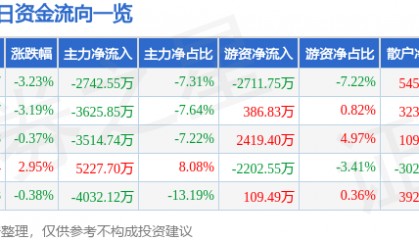 股票行情快报:国光电器(002045)6月20日主力资金净卖出2742.55万元